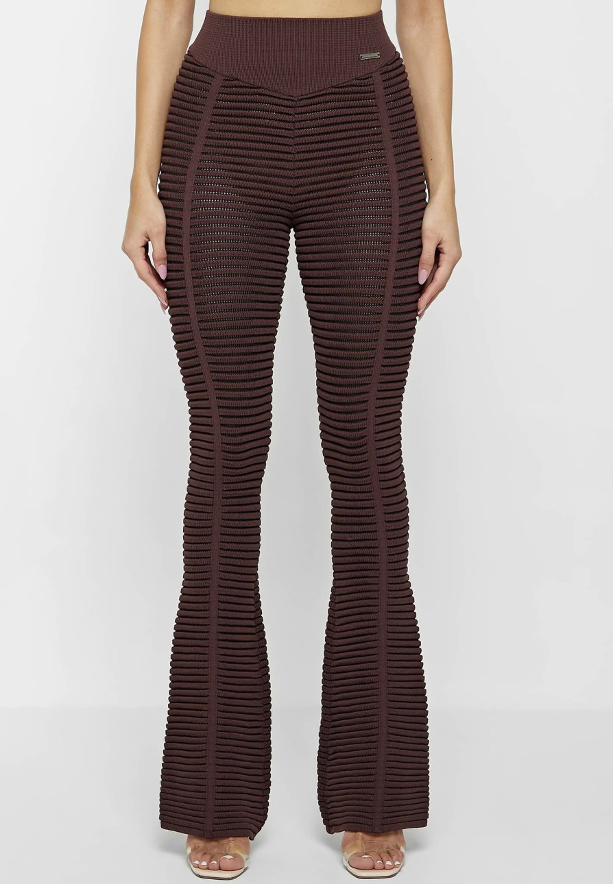 Women Maniere De Voir Trousers | Knitted Contour Trousers Brown/Black